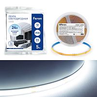 Светодиодная COB лента Feron LS530, 512SMD(2110) 12Вт/м 24V 5000*10*1.8мм 6500К IP20