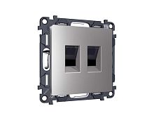 Комплект механизма компьютерной двойной розетки RJ-45 (8P8C) CAT6 с автоматической защитной шторкой ALFA Сталь матовый QUANT (AP5121, VM189) MA512110