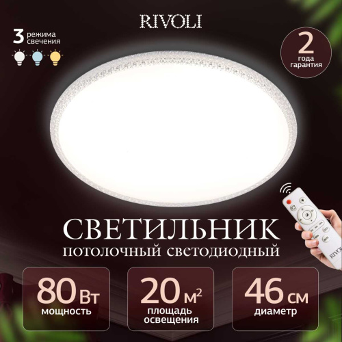 Светильник потолочный светодиодный Rivoli Eliana 6178-702 LED 3000K-6500k 80 Вт с пультом Б0069797 фото 2