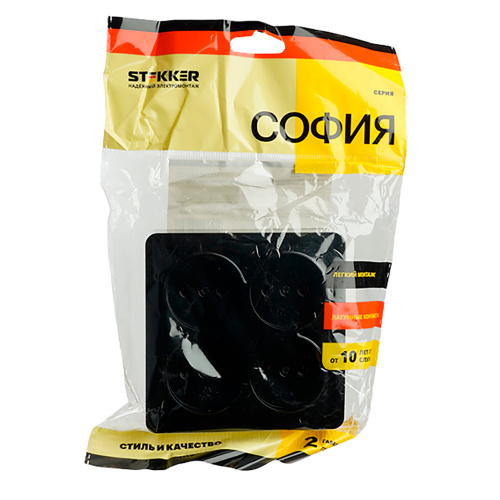Розетка 4-местная б/з открытой установки, квадрат, STEKKER, 250В, 10А, IP20, серия София, черный, MST10-14S-02 фото 2