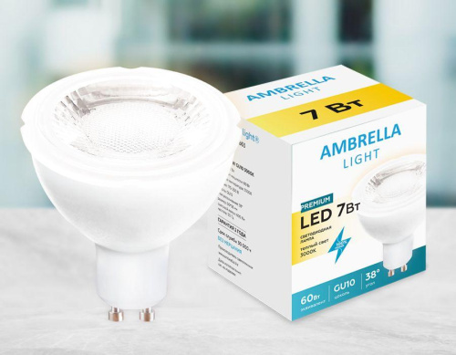 Лампа светодиодная Ambrella light GU10 7W 3000K белая 207863 Лампа светодиодная Ambrella light GU10 7W 3000K белая 207863
