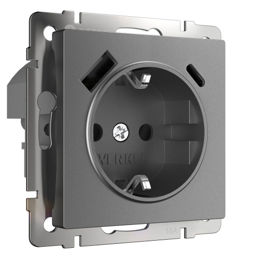 Розетка с заземлением, шторками и USB тип A+C (графит матовый) W1171764 Розетка с заземлением, шторками и USB тип A+C (графит матовый) W1171764
