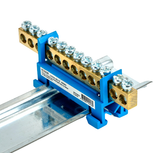 Шина "N" на изоляторе STEKKER 6*9 тип "стойка" на DIN-рейку 12 выводов, синий, LD556-69-12 фото 4