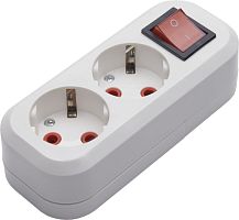 Розетка (колодка) переносная разборная 2-местная с/з STEKKER, PST16-211-20, с выключателем, 250В, 16A, IP20, белый