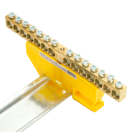 Шина "PE" STEKKER на изоляторе 8*12 на DIN-рейку 14 выводов, желтый, LD555-812-14 фото 4