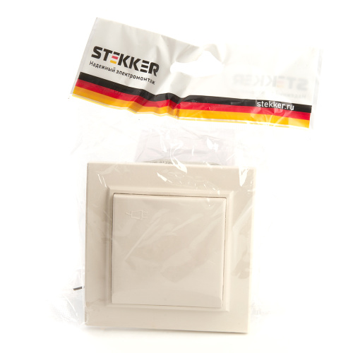 Розетка 1-местная с/з с крышкой, STEKKER, PST16-9012-02, 250В,16А с защитной шторкой, серия Эрна, слоновая кость фото 2