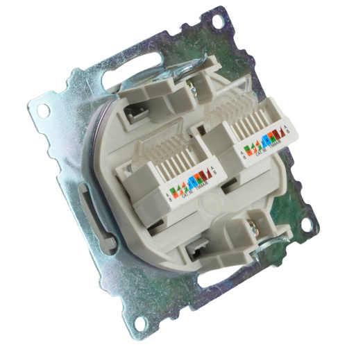 Розетка компьютерная 2-местная RJ-45 (механизм) STEKKER GLS00-7109-03 , серия Катрин, серебро фото 8