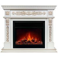Каминокомплект ESTELLA/ЭЛЛИ Белый дуб с золотой патиной с очагом Электроочаг MOONBLAZE LUX/МУНБЛЕЙЗ