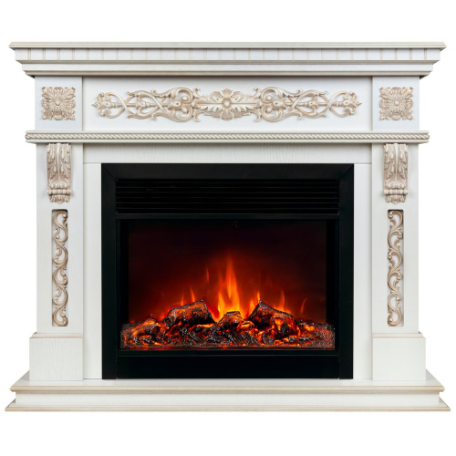 Каминокомплект ESTELLA/ЭЛЛИ Белый дуб с золотой патиной с очагом Электроочаг MOONBLAZE LUX/МУНБЛЕЙЗ