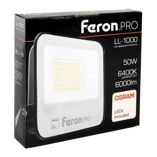 Светодиодный прожектор Feron.PRO LL-1000 IP65 50W 6400K черный фото 9