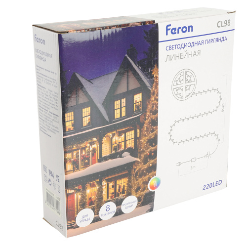 Светодиодная гирлянда на бобине Feron CL98 линейная 50м + 3м 230V мультиколор, c питанием от сети, зеленый шнур фото 4