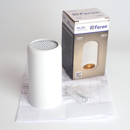 Светильник потолочный Feron ML184 Barrel ECHO MR16 GU10 35W 230V, белый, с антибликовой сеточкой фото 2