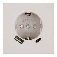 Розетка 1-местная з/ш с/з 16А + USB + Type C (механизм), STEKKER, 250В, 20W, серия Мия, RST16-3119-08, пудровый жемчуг
