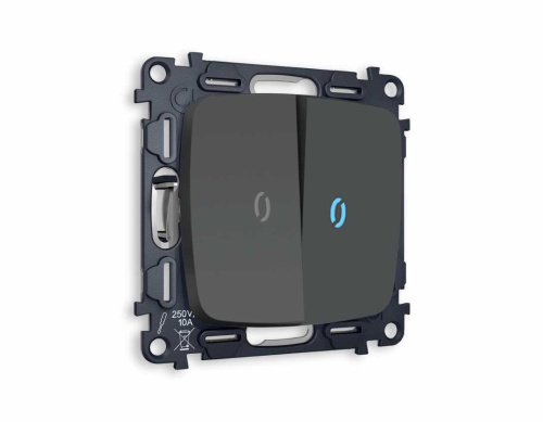 Комплект механизма 2-кл проходного выключателя AMBRELLA VOLT с подсветкой 10000K OMEGA Графит мягкое касание QUANT (OP9040, VM120, G29B) MO904040