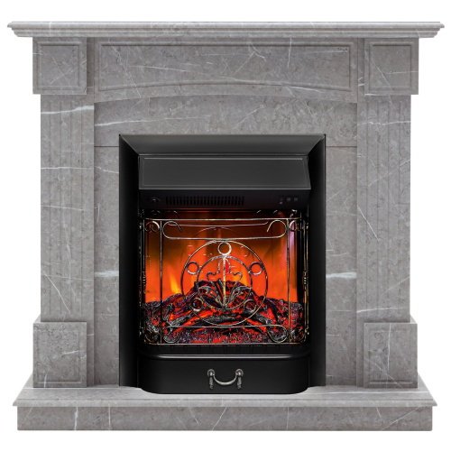 Каминокомплект ANDREA/АЛЬФА Мрамор серый с очагом Электроочаг MAJESTIC LUX/МАДЖЕСТИК