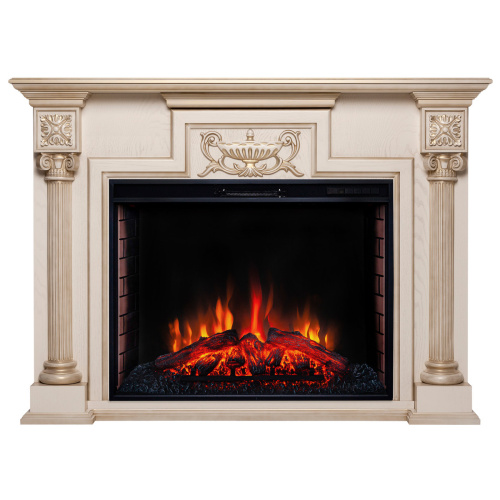 Каминокомплект LONDON/ЛОНДОН Бежевый дуб с золотой патиной с очагом Электроочаг EPSILON/ЭПСИЛОН 33