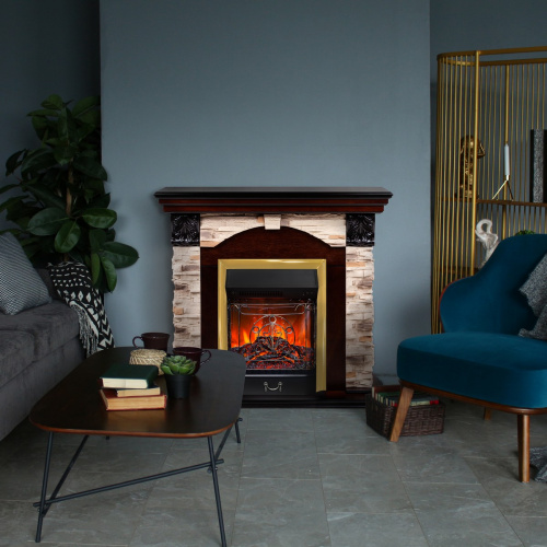 Электрокамин RealFlame Dublin Rock AO античный дуб с очагом Majestic Lux Brass фото 7