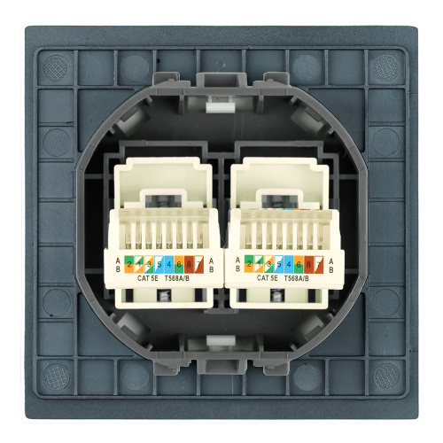 Розетка компьютерная 2-местная RJ-45 (механизм), STEKKER,  серия Мия, RST00-3111-05, черный бархат фото 2