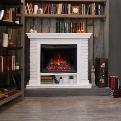 Каминокомплект BRIXTON/ЭЛЬБРУС Белый с очагом Электроочаг EVRIKA 25.5 фото 3