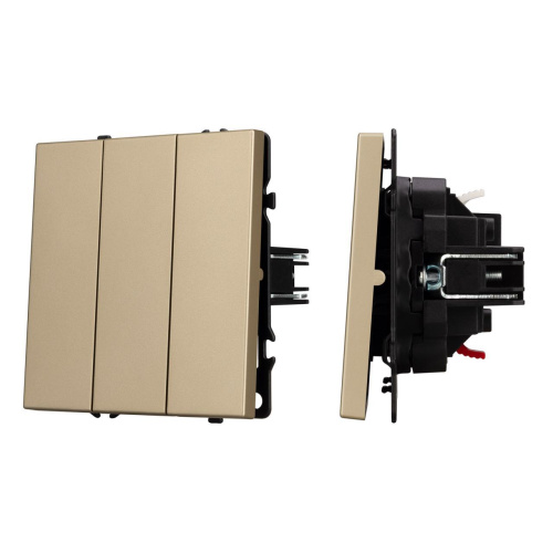 Механизм выключателя трехклавишный непроходной SWT-NOBE-MK03-SFPL-GD (230V, 10A) Arlight 061798 Механизм выключателя трехклавишный непроходной SWT-NOBE-MK03-SFPL-GD (230V, 10A) Arlight 061798