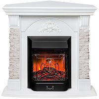 Каминокомплект ATHENA CORNER/АТЛАНТА УГЛ. GR Белый дуб с очагом Электроочаг MAJESTIC LUX/МАДЖЕСТИК