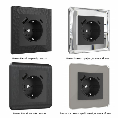 Розетка с заземлением, шторками и USB тип A+C (черный матовый) W1171708 фото 4 Розетка с заземлением, шторками и USB тип A+C (черный матовый) W1171708 фото 4