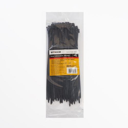 Хомут нейлоновый STEKKER NYCT36-200 3,6x200 мм, d пучка max 50 мм, нагрузка 18 кг, белый, упаковка 100 шт фото 2