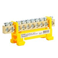 Шина "PE" на изоляторе STEKKER 6*9 тип "стойка" на DIN-рейку 10 выводов, желтый, LD556-69-10