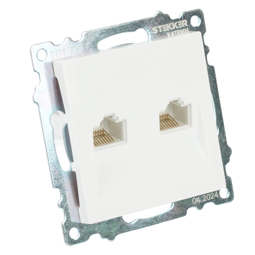 Розетка компьютерная 2-местная RJ-45 (механизм) STEKKER GLS00-7109-01 , серия Катрин, белый фото 6