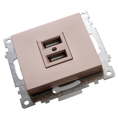 Розетка USB 2-местная (механизм), STEKKER GLS10-7115-02, 250B, 2,1A, серия Катрин, шампань фото 6