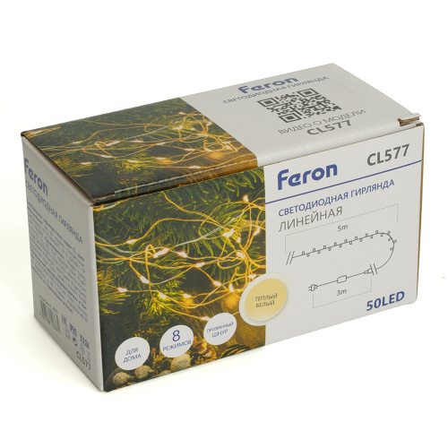 Светодиодная гирлянда Feron CL577 линейная Роса (на плоском проводе) 220V 2700К c питанием от сети фото 2
