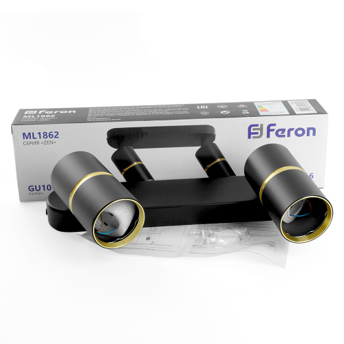 Светильник Feron ML1862 ZEN настенно-потолочный под лампу  GU10, чёрный, золото фото 11