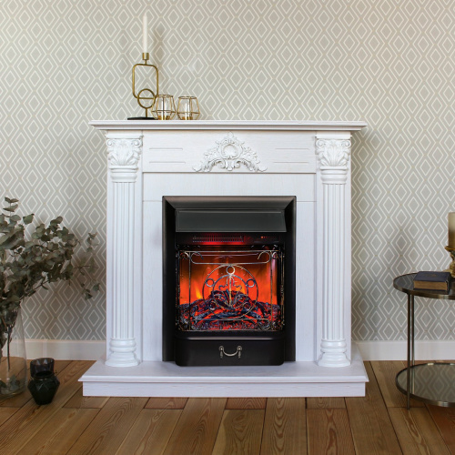 Каминокомплект STEFANIA/ВИОЛА Белый фактурный с золотой патиной с очагом Электроочаг MAJESTIC LUX RC/МАДЖЕСТИК С ПУЛЬТОМ фото 8