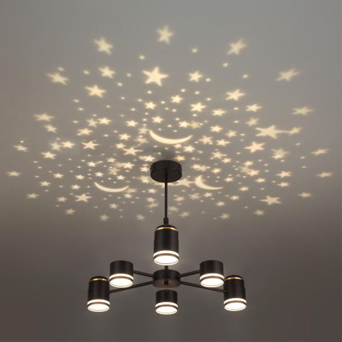 8234/6C COMFI LN25 000 черный, металл/акрил Люстра потолочная GX53 LED 6*10W + LED-проектор 3*5W 2700К 220V VIRSAVA