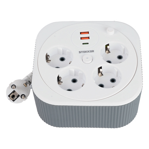 HM16-4-03-USB  Удлинитель 4-местный с/з, 3x1,5мм2, 3м, 230В, 16А, 2USB+1С, 2,4А,белый фото 4