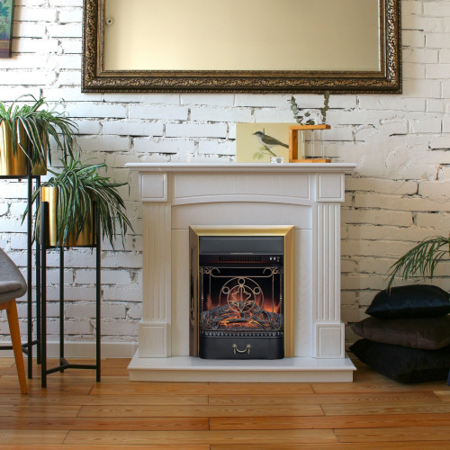 Электрокамин RealFlame Andrea WT фактурный белый с очагом Majestic Lux Brass фото 4
