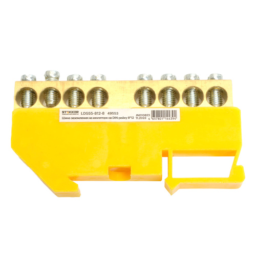 Шина "PE" STEKKER на изоляторе 8*12 на DIN-рейку 8 выводов, желтый, LD555-812-8 фото 3