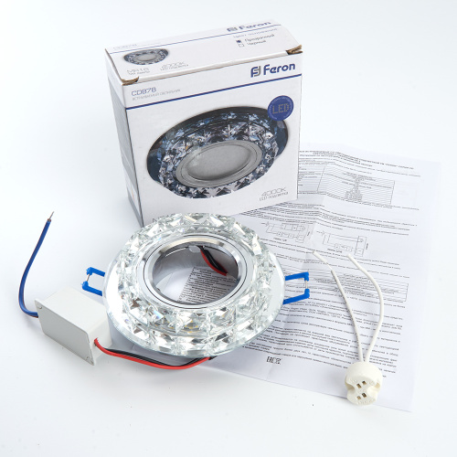 Светильник встраиваемый с белой LED подсветкой Feron CD878 потолочный MR16 G5.3 прозрачный фото 5 Светильник встраиваемый с белой LED подсветкой Feron CD878 потолочный MR16 G5.3 прозрачный фото 5