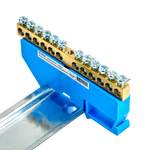 Шина"N" на изоляторе STEKKER 6*9 на DIN-рейку 12 выводов, синий, LD555-69-12 фото 4