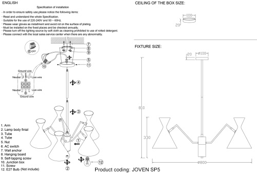 Crystal Lux Люстра Crystal Lux JOVEN SP5 GOLD/BLACK фото 4