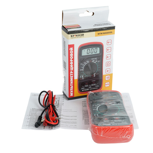 MTM MAS830L Мультиметр цифровой, 1999 отсчетов, батарея крона, ручная регулировка, черный/красный, TM STEKKER фото 12