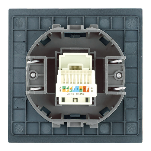 Розетка компьютерная 1-местная RJ-45 (механизм), STEKKER, серия Мия, RST00-3117-05, черный бархат фото 2