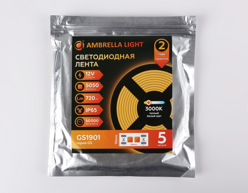 Светодиодная лента 12В 5050 30Led 7.2Вт/м 3000K IP65 5м фото 5
