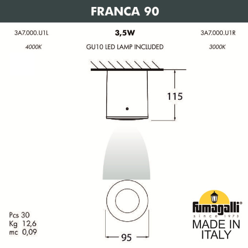 Потолочный накладной светильник FUMAGALLI FRANCA 90  3A7.000.000.LXU1L фото 3