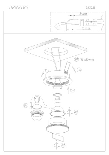 DK2026-WH Встраиваемый светильник, IP 20, 50 Вт, GU10, белый, алюминий фото 8 DK2026-WH Встраиваемый светильник, IP 20, 50 Вт, GU10, белый, алюминий фото 8