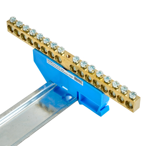 Шина"N" на изоляторе STEKKER 8*12 на DIN-рейку 16 выводов, синий, LD555-812-16 фото 4