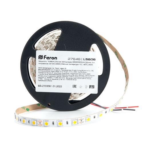 Светодиодная LED лента Feron LS606, 60SMD(5050)/m 14.4W/m 12V 5m 3000К фото 6