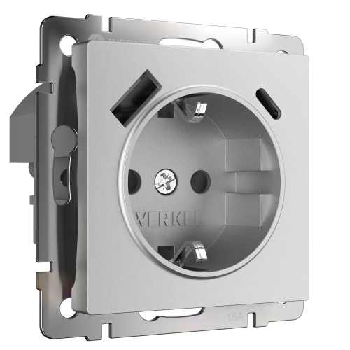 Розетка с заземлением, шторками и USB тип A+C (серебряный матовый) W1171765 Розетка с заземлением, шторками и USB тип A+C (серебряный матовый) W1171765