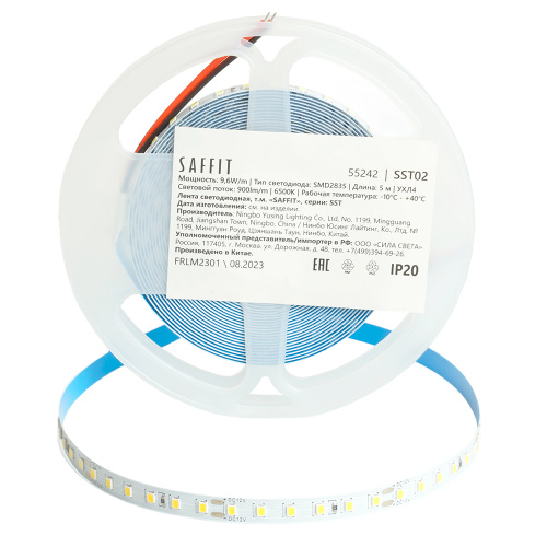 Лента светодиодная  SST02 SAFFIT 120SMD(2835)/м 9.6Вт/м 12V 5000*8*1.22мм 6500К, IP20 фото 7