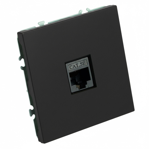 Розетка компьютерная 1-местная RJ-45 (механизм), STEKKER, серия Эмили, RST00-5117-05, черный уголь, soft touch фото 3